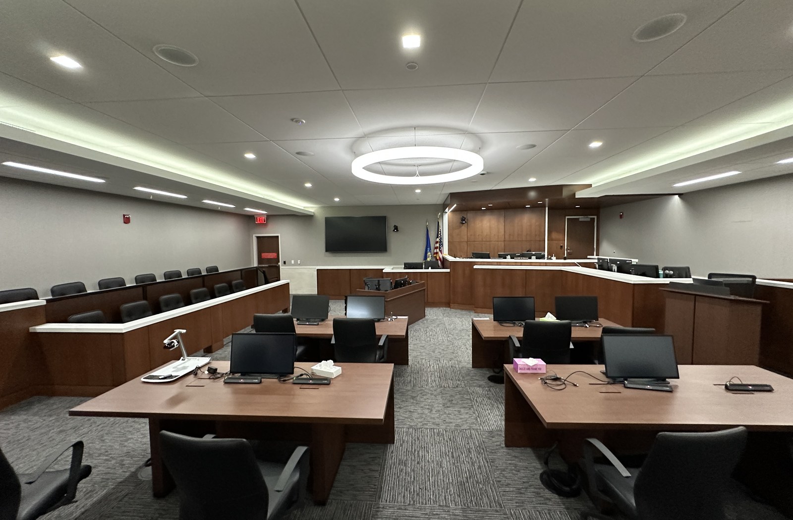 Courtroom with integrated presentation and conferencing technology